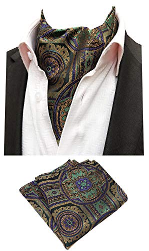 MOHSLEE Mens Party Floral 100% Silk Cravat Tie Woven Ascot Pocket Square 2Pcs Set