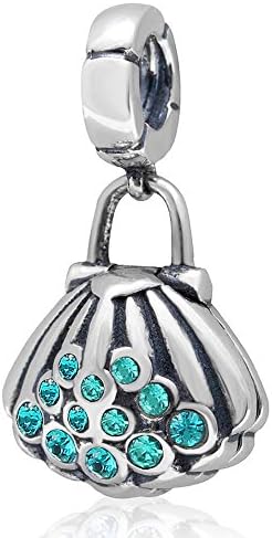 Seashell Charm 925 Sterling Silver Dangle Bag Pendant with Blue Crystal Spacer Charm for European Diy Charms Bracelet