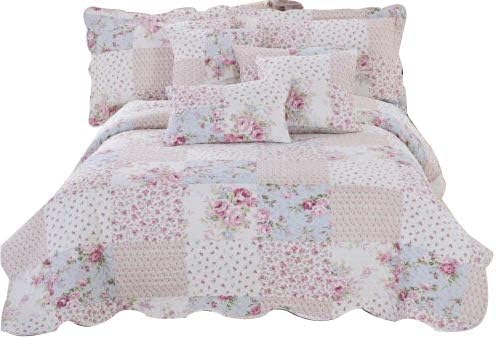 Massari Single Meadow Stitched Printed Patchwork Quilted Bedspread/Throw With 2 Pillow Cases - Cotton Filling (Design 3)
