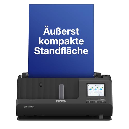 Epson Wi-Fi Scanner ES-C320W, kompakter A4 Business Scanner mit geringem Stromverbrauch, Duplex-Einzugscanner mit vielseitiger Medienverarbeitung, schwarz