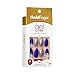Kiss Gold Finger Gel Glam 24 Glue-On False Nails Blue Silver Flower Glitter Finish Long Stiletto Style