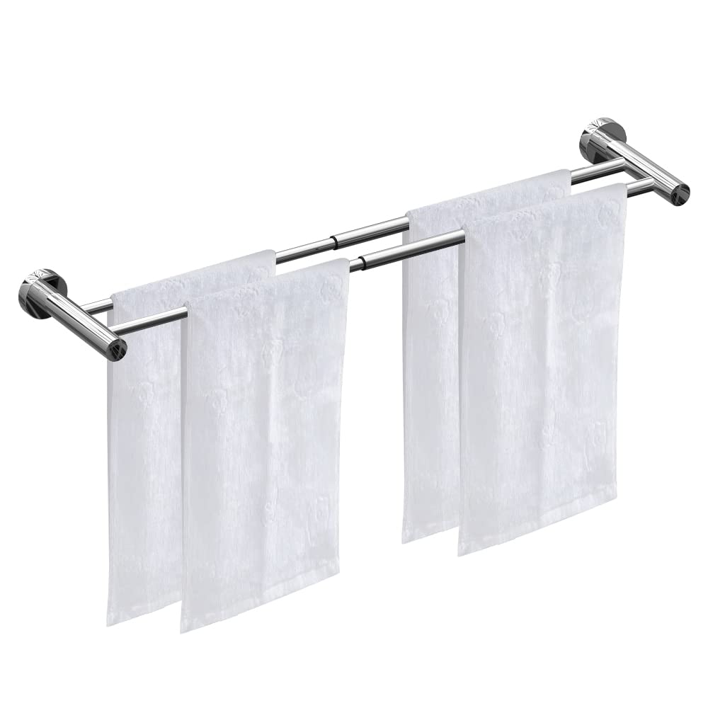 HONPHIER Adjustable Towel Rack 43-72CM Wall Mounted Towel Rail SUS304 Stainless Steel Towel Holder Towel Bars for Kitchen Bathroom Toilet Hotel Office, Chrome (Double Bar)