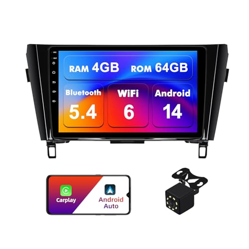 4+64G Android 14 Double Din Car Radio Stereo for Nissan Rogue X-Trail Qashqai 2014-2018 with 10.1
