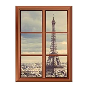 Wall26 Removable Wall Sticker/Wall Mural - Eiffel Tower in Paris - Creative Window View Vinyl Sticker - 24"x32"
