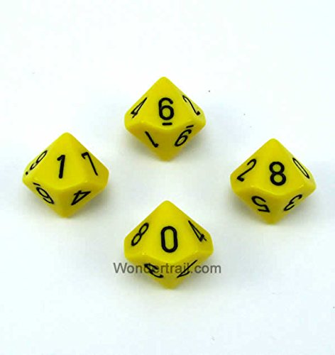 WCXPQ1002E4 Yellow Opaque Dice with Black Numbers D10 Aprox 16mm (5/8in) Pack of 4 Dice Chessex