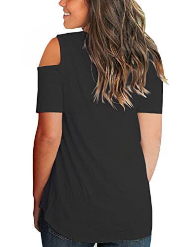 Women's Casual Short Sleeve Solid V-Neck T-Shirt Tops Plus Size (Black, X-Large)