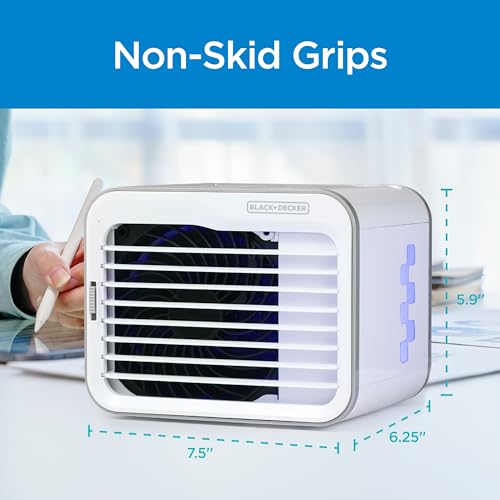BLACK+DECKER Desktop Air Cooler, Personal Portable Fan with 3-Speeds, Evaporative Air Cooler with 0.5L Water Tank, Air Cooler Fan for Desk, Home, Office, Bedroom, and more, BDMC10, White/Gray