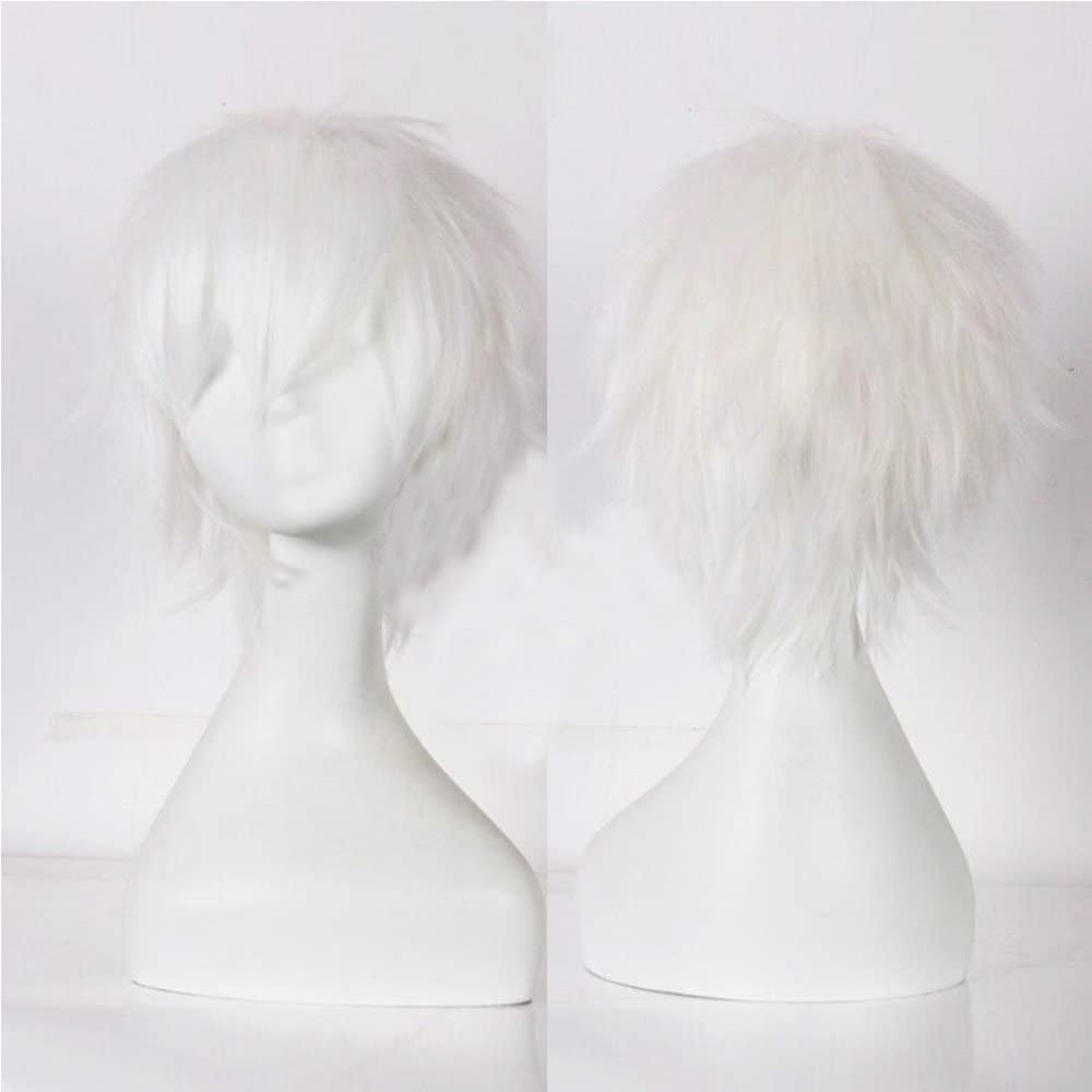 Cybelleza Anime Cosplay Wig - White, Synthetic, Layered, Curly, Short, Adjustable Cap, 20-23 inches