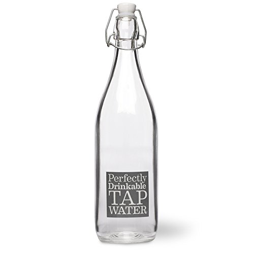 CKB Ltd French Style Table Glass Water Bottle 1 Litre With Slogan Reusable And Refillable Great For Dinner Parties Ideal For Drinking Water, Cordial And Other Seasonal Drinks