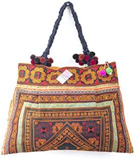 changnoiUnique Hmong Tribes Embroidered Tote Bag Large Size, Handmade Beach Bag