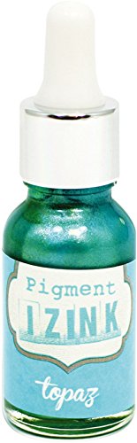 Izink Pigment - Covering Ink All Support - DIY and Creative Leisure - Watercolorable - Water Washable - Made in France - Pipette Bottle 15 ml - Topaz Pearl Blue Color