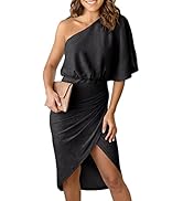 MIHOLL Womens Sexy One Shoulder Dress Glitter Cocktail Party Ruched Bodycon Midi Dress