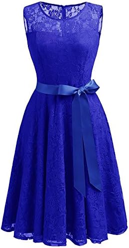 NAnhzD Women's Floral Lace Dress Short Bridesmaid Dresses with Sheer Neckline Royal BlueMedium Beautiful