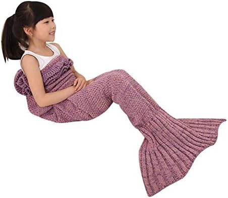 Mermaid Tail Blanket for Kids, OKAYSHOP Crochet Knitting Handcraft Sleeping Bag For Girls, All Seasons Warm Sofa Living room blanket, 135cmX65cm(53"x26") (Kids Pink)