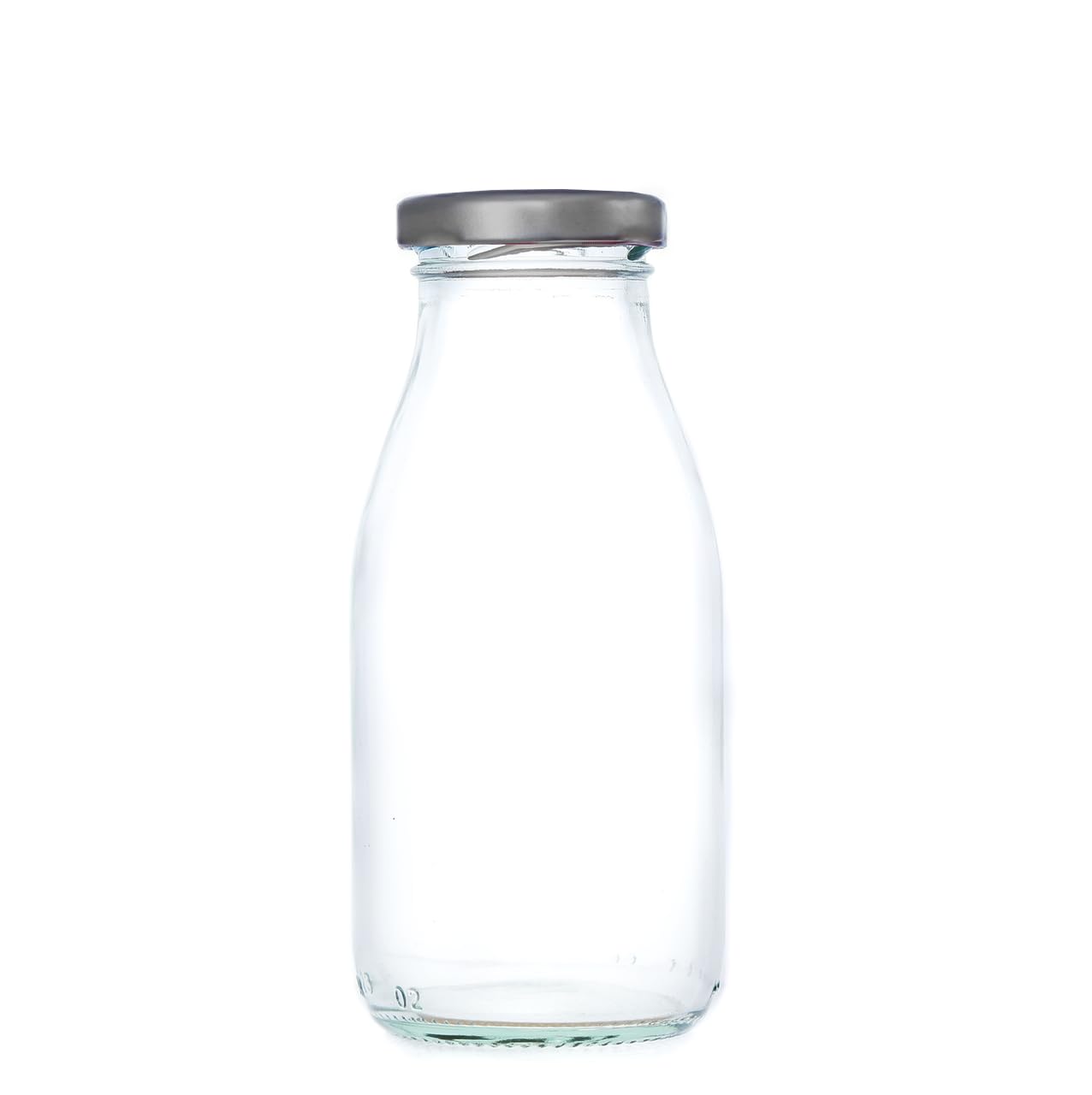 Wares of Knutsford 250ml Small Glass Milk Bottles with Silver Twist Lids – Mini Drink Bottles for Juice, Smoothies, Shots & Parties