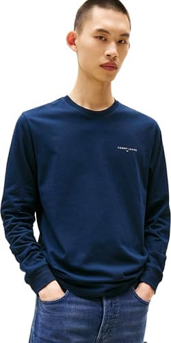 Uomo Maglietta a Maniche Lunghe Slim Chest Linear in Cotone, Blu (Dark Night Navy), XS
