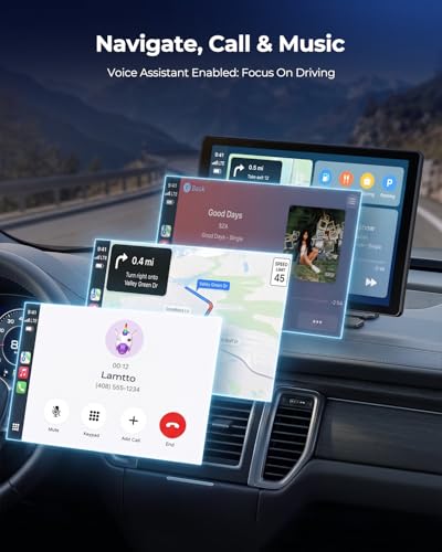 LAMTTO 11 Inch Wireless Carplay Screen for Car with YouTube & TikTok Video Apps,Portable Apple Car Play & Android Auto with Backup Camera/Navigation/In-Cell Touchscreen/Voice Assistant/OTA/Bluetooth