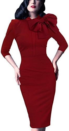 Qbl Women's Retro Rockabilly 3/4 Sleeve Bow Sheath Bodycon Wiggle Pencil Dress Popular.