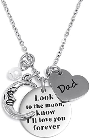Liuanan Stainless Steel Look to the moon, know I'll love you forever Chain Necklace For Women girl, Inspirational Necklace Bracelet (Dad)