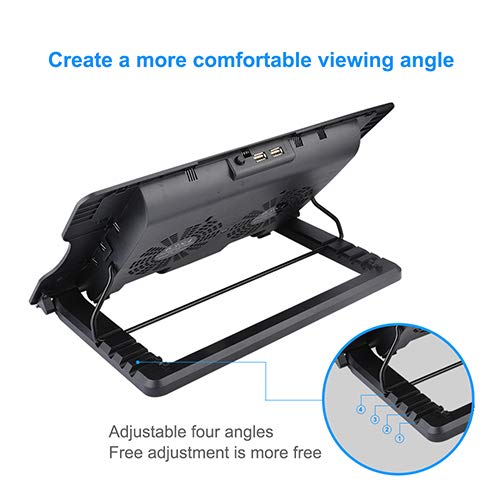 Laptop Cooling Pad, Proslife Portable Utral Slim Laptop Fan Cooler Pad with 2 Quite Fans, LED Lights, Dual USB, Shield Holders (Black-2 Fans)