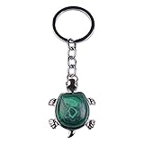 Joya Gift Jewelry Tortoise Shape Keyring Malachite Gemstone Pendant Stainless Steel Keychain