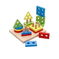 DalosDream Wooden Educational Preschool Toddler Toys for 1 2 3 4-5 Year Old Boys Girls Shape Color Recognition Geometric Board Blocks Stack Sort Chunky Puzzles Kids Baby Non-Toxic Toy