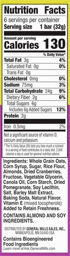 NATURE VALLEY CHEWY FRUIT & NUT GRANOLA BARS, CRANBERRY POMEGRANATE, 6 BARS, 6.7 OZ