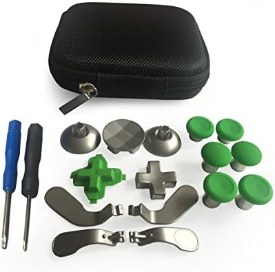 Hisonders 15 in 1 Metal Thumbsticks Joysticks Paddles Dpads Hair trigger Locks with T8 Open Tool Replacement Parts Kits for Xbox One Elite Controller (Green)