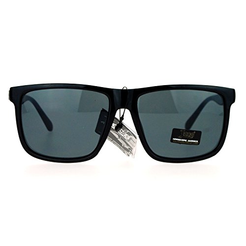 Locs Gangster Oversized Rectangular Horn Rim Sunglasses All Black