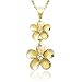 Honolulu Jewelry Company 14k Yellow Gold Plated Sterling Silver CZ Two Plumeria Pendant Necklace with 18