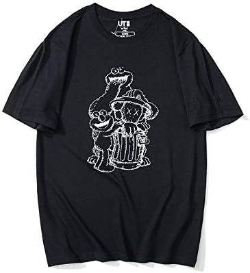 Fashion KAWS Crewneck Cartoon Sketch Print Cotton Couple Short Sleeve T-Shirt for Men/Women