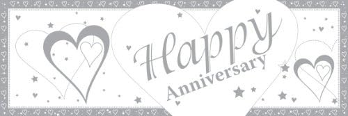 Happy Anniversary Giant Silver &amp; White Banner
