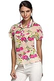 Finejo Women Short-Sleeve Slim Ladies Floral Print Chiffon Shirt Blouse