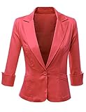 Doublju Womens 3/4 Sleeve Spandex Peaked Collar Cropped Blzer