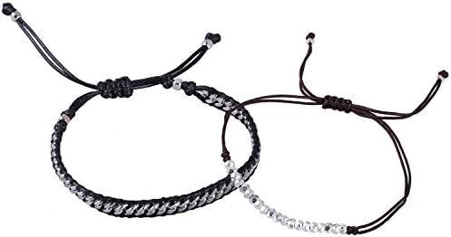 KELITCH 2 pcs/set Thin Rope String and Stainless Steel Curb Chain Friendship Bracelet - H