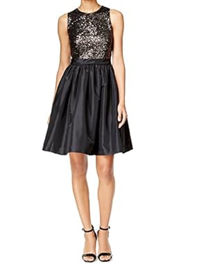 Calvin Klein Gold Women's Sequin Empire Waist Dress Black 10
