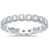 Sterling Silver Antique Style Bezel Set Eternity Stackable Ring Sizes 4