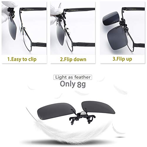 JM Polarized Clip On Sunglasses Frameless Flip Up Lens For Prescription Glasses Grey 902908