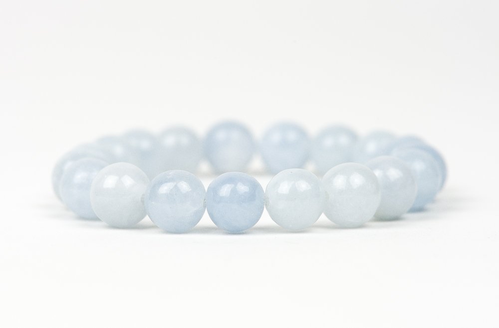 Blue Calcite Bracelet, Natural Blue Gemstone 10 mm Beads