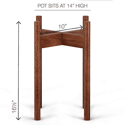 Fox & Fern Tall Plant Stand Walnut - EXCLUDING 10" White Ceramic Planter Pot