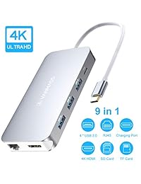 VANMASS USB C Hub, 9 en 1 USB C adaptador a HDMI con Ethernet, lector de tarjetas SD TF, USB 3.0 puertos, PD compatible con MacBook Pro 2016 17 18, XPS, Chromebook Pix y más portátiles tipo C (nuevo)