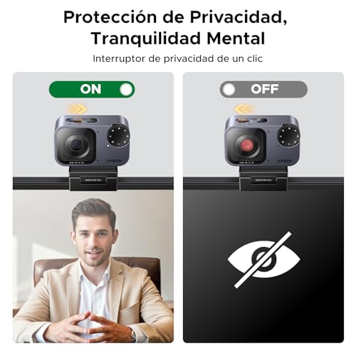 UGREEN Webcam 4K Streaming AI para PC Enfoque Automático PDAF,HD 4K 30FPS con Micrófono Cancelación de Ruido,Cámara Web Campo de Visión 79°, Adaptador USB-A y USB-C para Streaming, Conferencia y Zoom