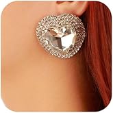 Denifery Heart Rhinestone Crystal Dangle Earrings Heart Stud Earrings Crystal Drop Earrings for Women Brides (White)