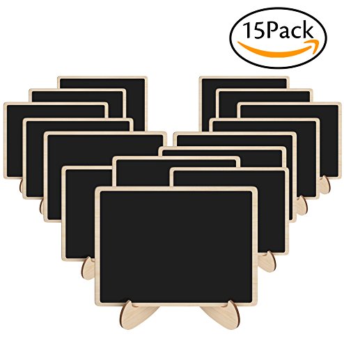 Korlon 15 Pack Mini Chalkboards Signs with Easel Stand, Wood Rectangle Small Chalkboard Signs Place Cards for Weddings, Parties, Table Numbers, Food Signs and Special Event Decoration