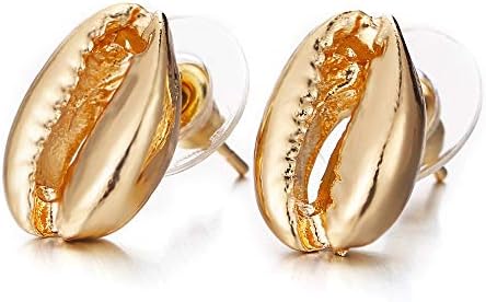 Czjewelry Shell Shape Stud Earring for Women Girls 14k Gold Color Zinc Alloy Jewelry