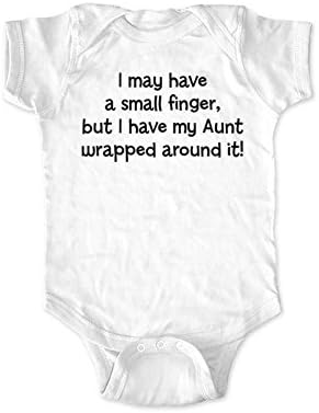 I may have a small finger, but I have my Aunt wrapped around it - funny baby bodysuit