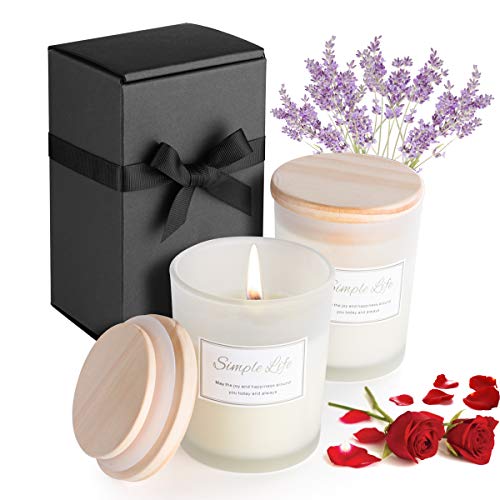 Scented Candle,Balance Harmony Soy Candle for Home Decor and Stress Relief Glass Jar Candle Highly Fragrance Long Lasting 14.8 oz Soy Wax Aroma Candle Relaxing Aromatherapy Candle-Rose+Lavender,2 Pack