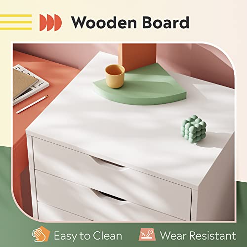 DEVAISE 5Drawer Chest, Wood Storage Dresser with Wheels, White