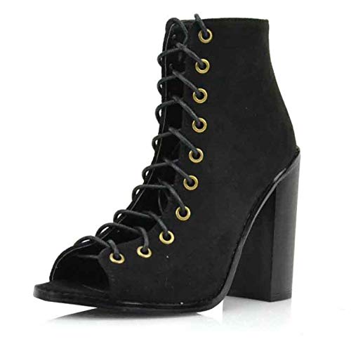 chunky heel lace up booties open toe