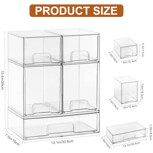 GOGOBAO Baby Bottle Organizer - 5 Pack Stackable Clear Drawers with Labels, Baby Storage Solution Container for Countertop, Cabinet, Bathroom, Pantry, Vanity
